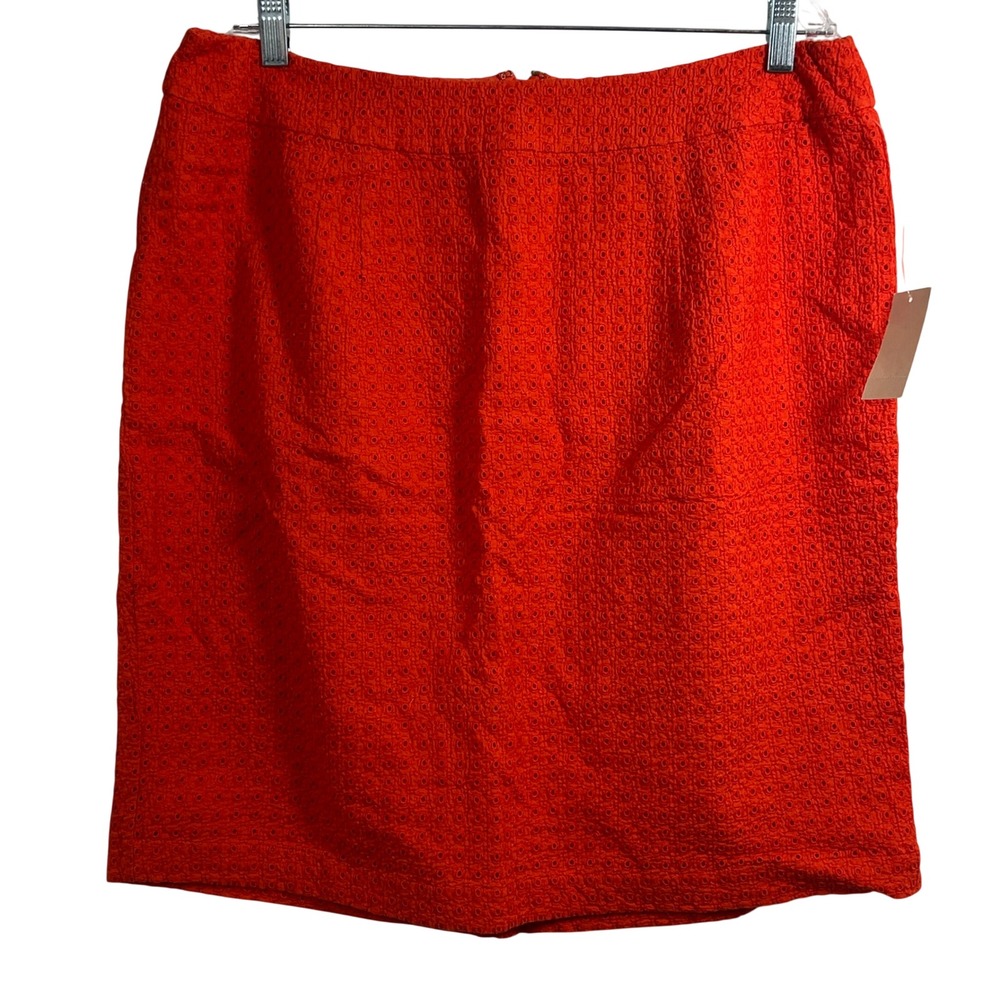 Coldwater Creek Orange Red Eyelet Pencil Skirt Womens 16 Cotton New With Tags